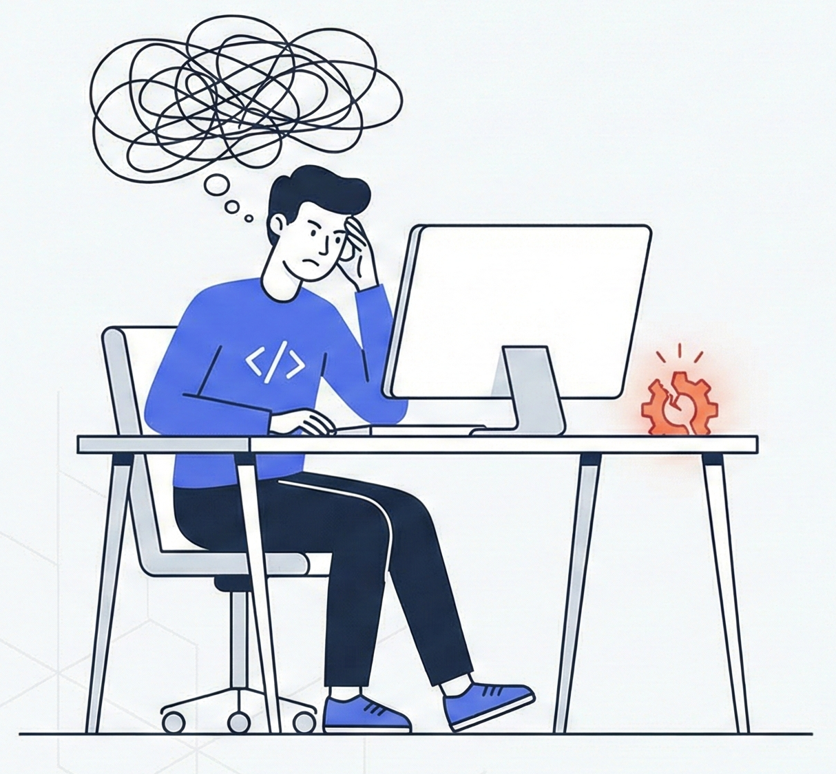 Confused developer at desk